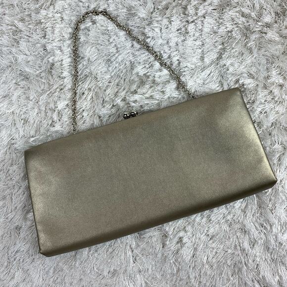 Champagne Metallic Clutch Bag 12” x 6” Chain - Picture 1 of 4